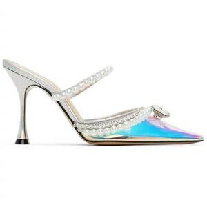 NEW MACH & MACH women's pearl pointed toe heels in silver